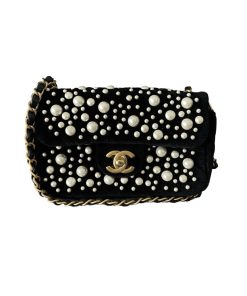 Chanel Small Mini Velvet Pearl Flap Bag